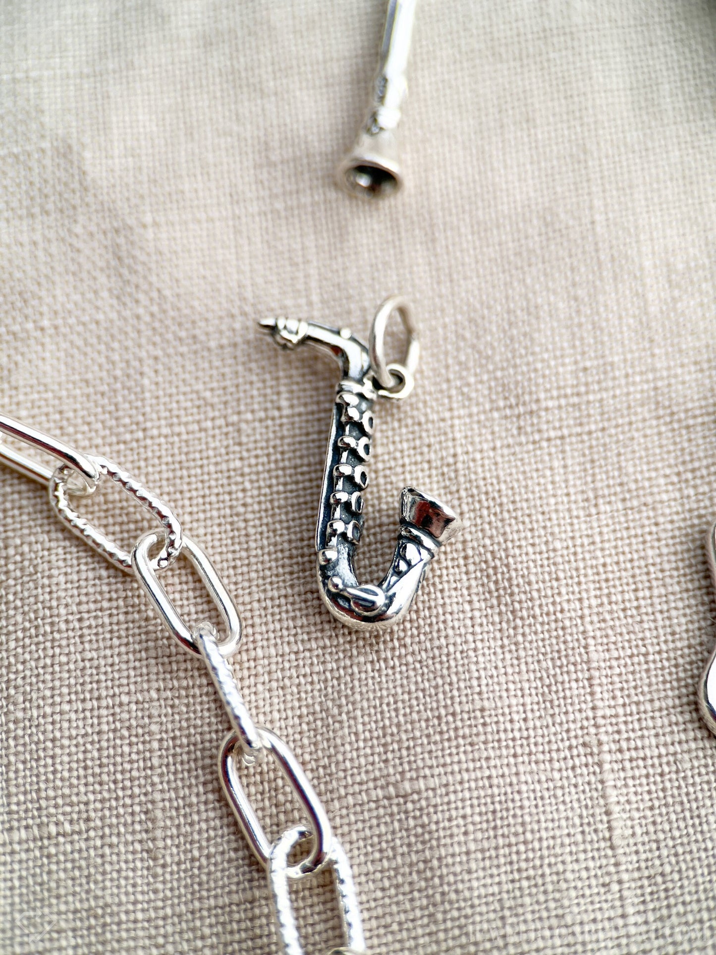 Sterling Silver Saxophone Charm Pendant, Music Themed Minimalist Jewelry, Gift for Her