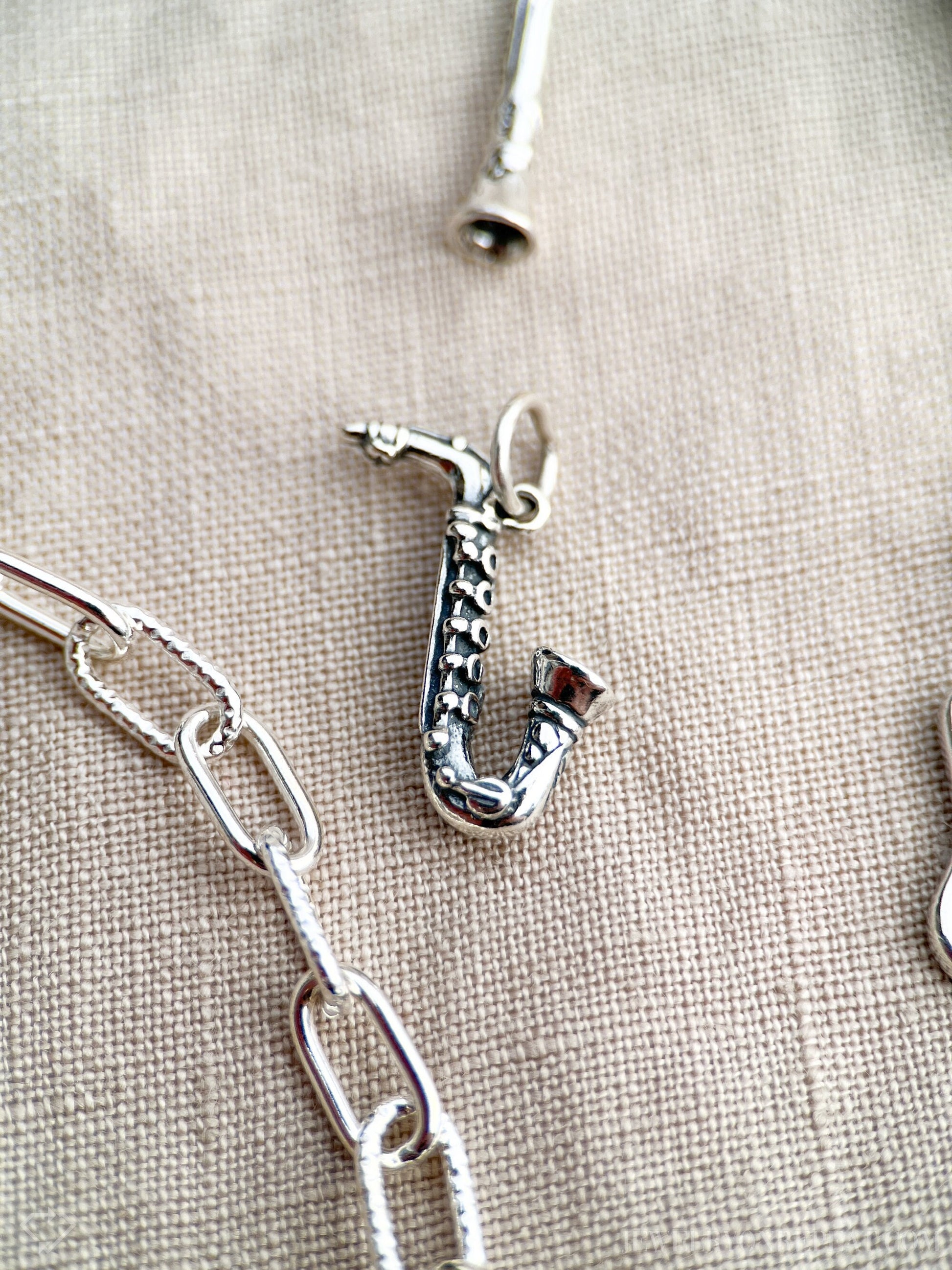 Sterling Silver Saxophone Charm Pendant, Music Themed Minimalist Jewelry, Gift for Her