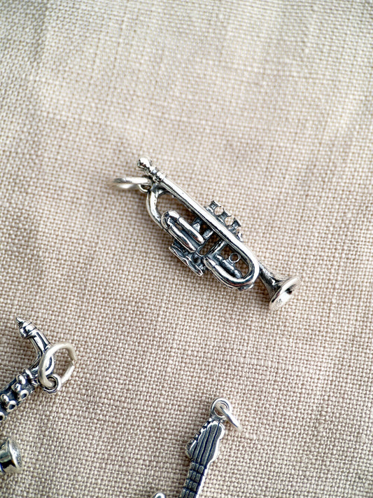 Sterling Silver Trumpet Charm Pendant, Music Themed Minimalist Jewelry, Gift for Her