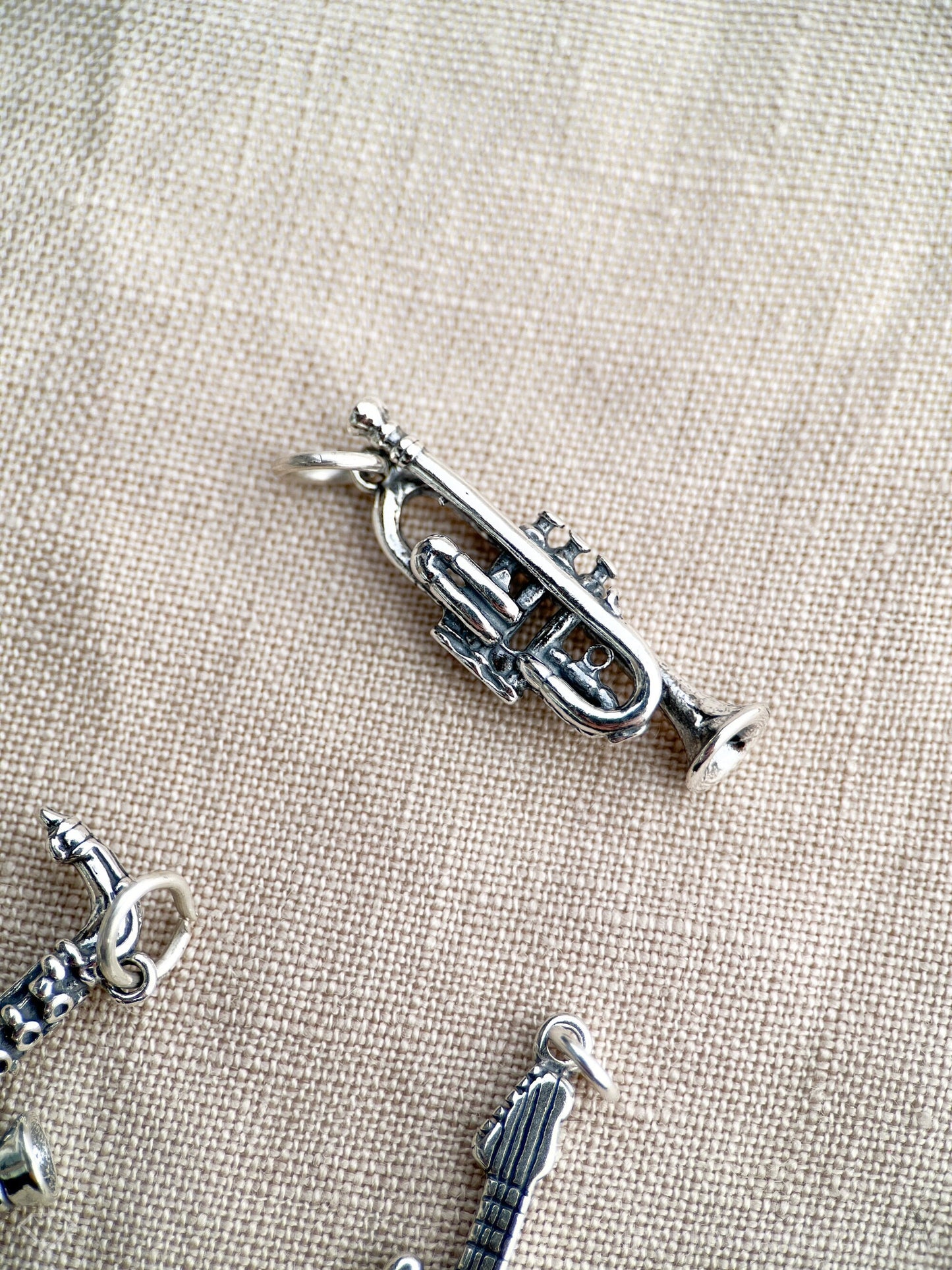 Trumpet Charm Pendant in Solid Sterling Silver