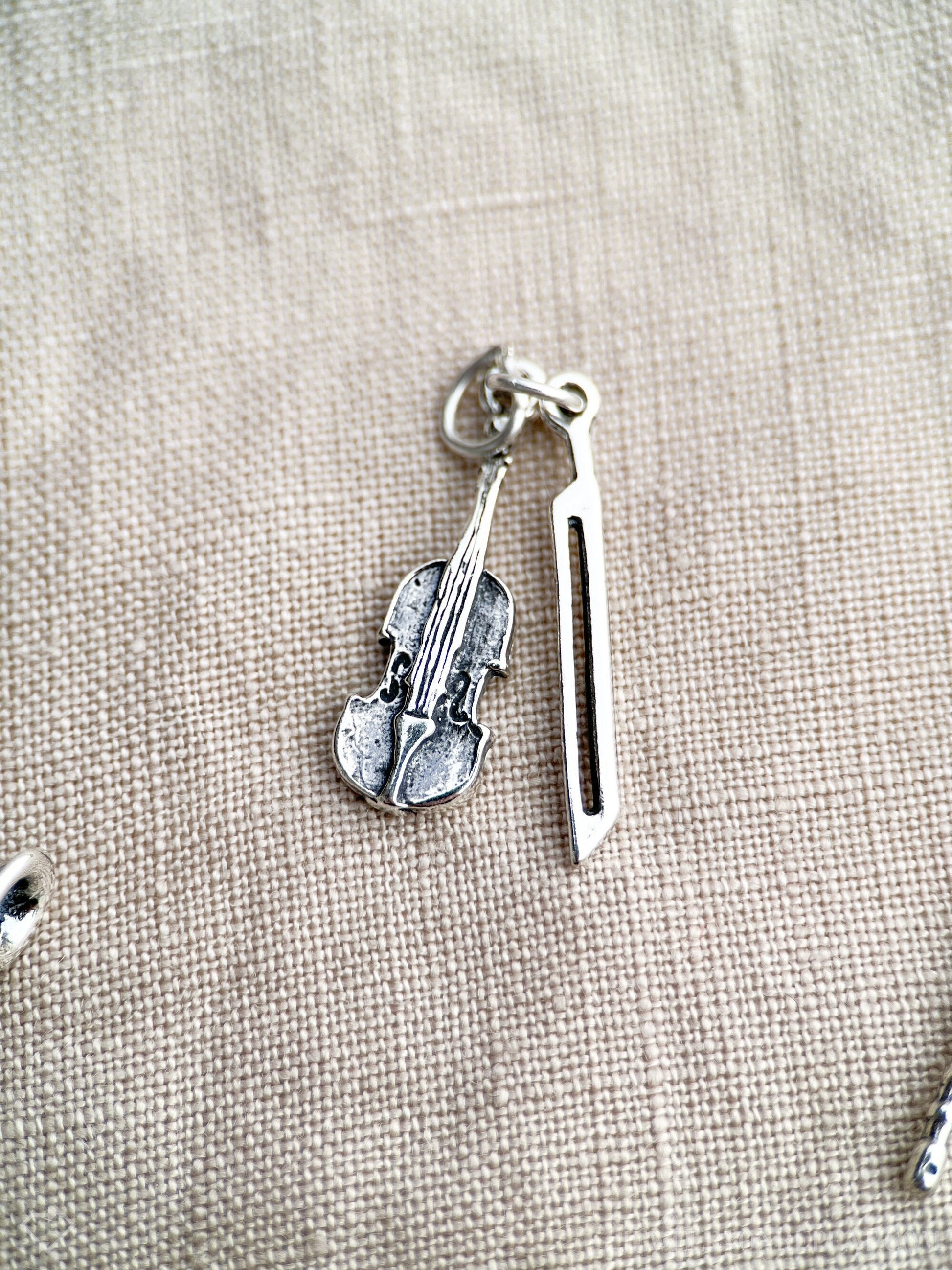 Violin Charm Pendant in Solid Sterling Silver