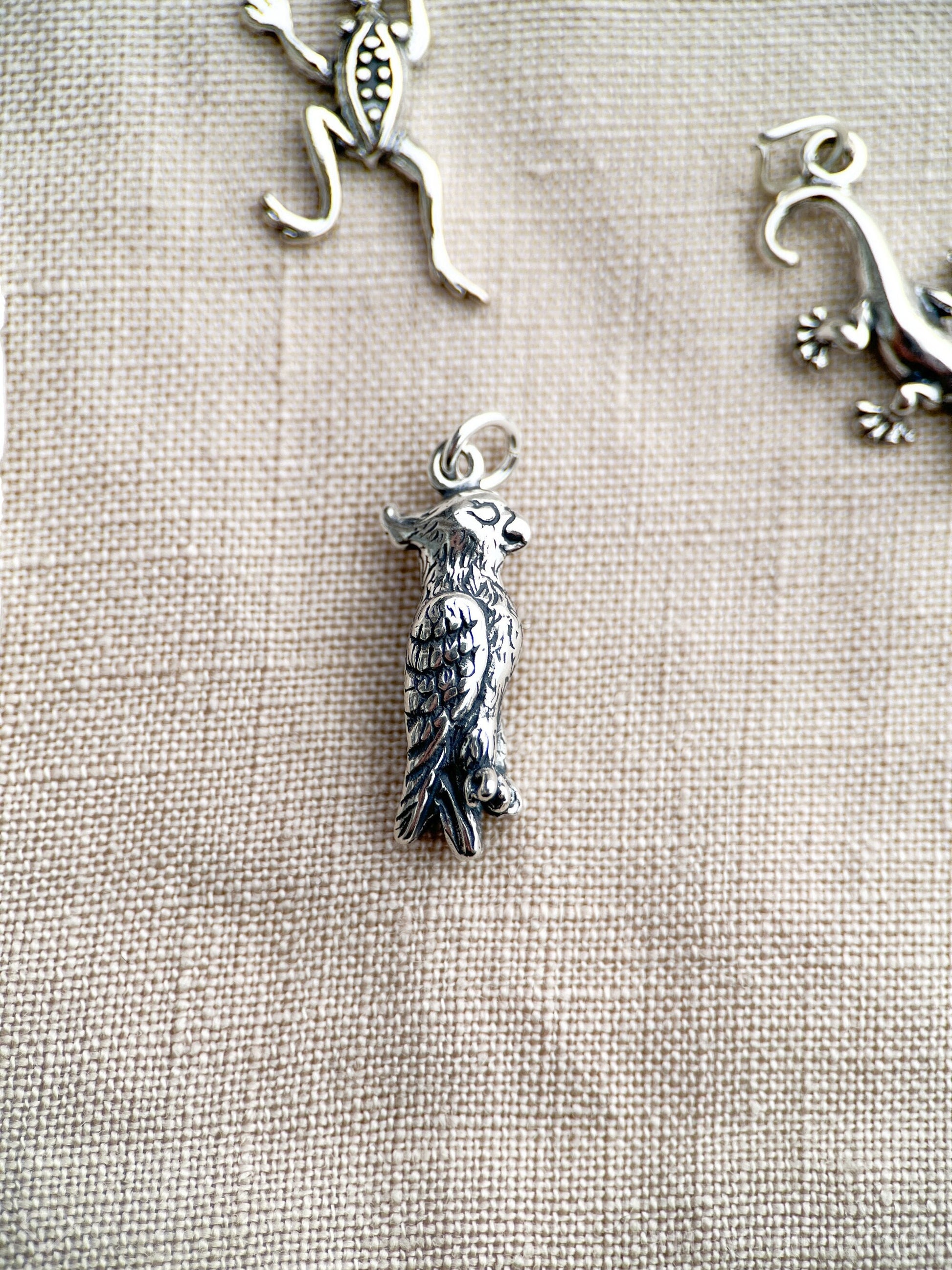 Sterling Silver Parrot Charm Pendant, Pet Bird Themed Minimalist Jewelry, Gift for Her