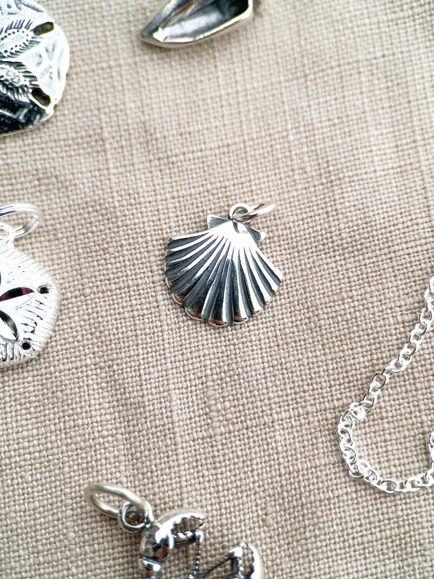 Clam Seashell Charm Pendant in Solid Sterling Silver