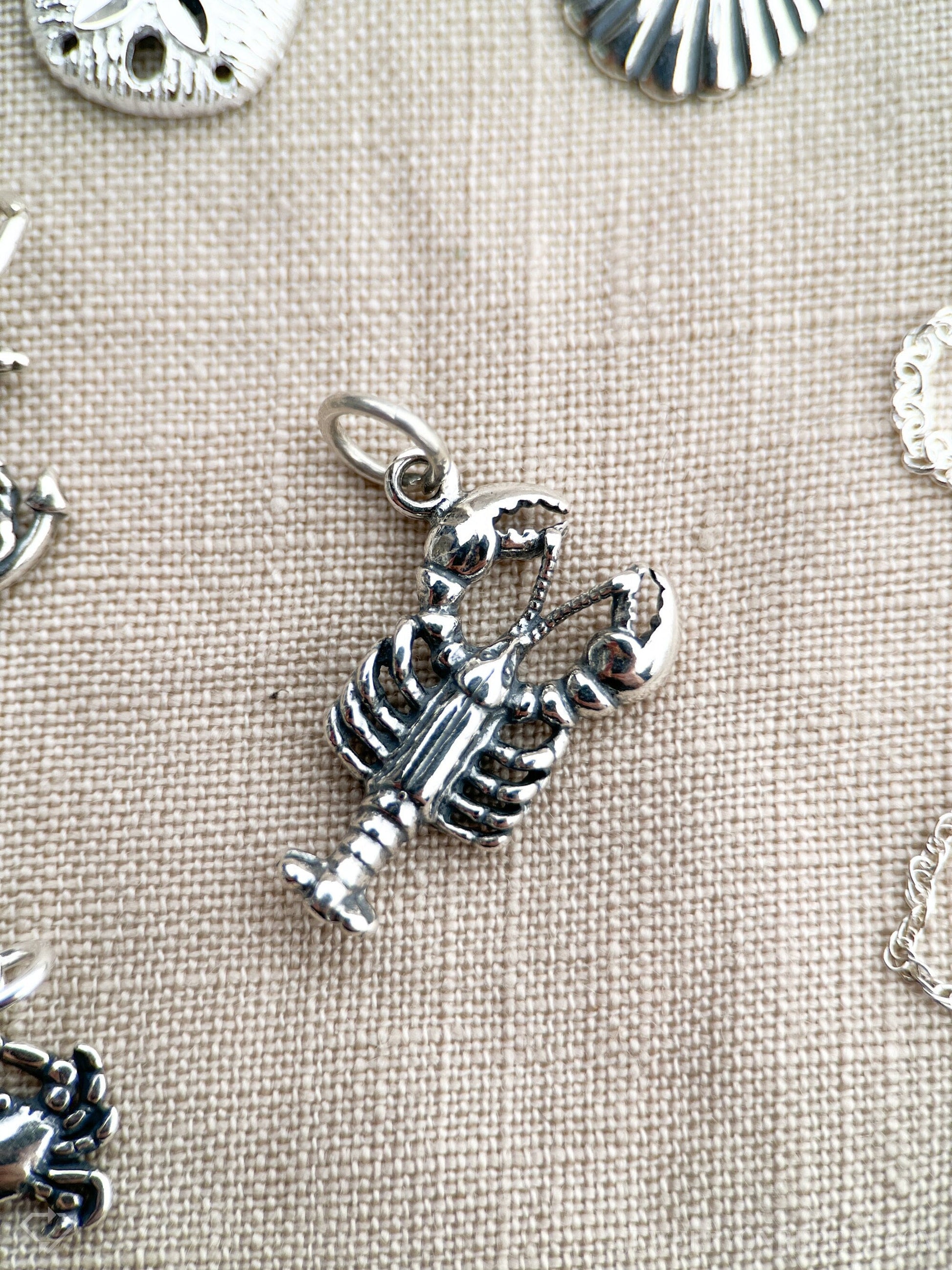 Sterling Silver Lobster Charm Pendant, Ocean Themed Minimalist Jewelry, Gift for Her