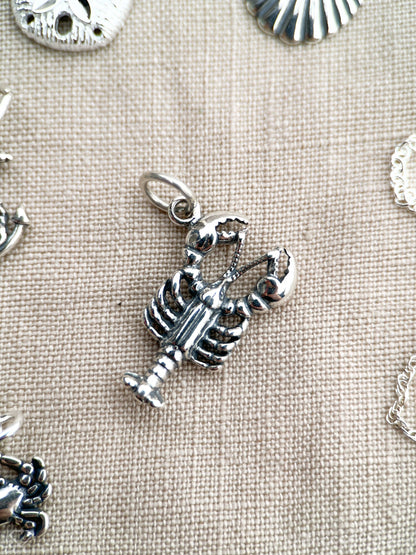 Sterling Silver Lobster Charm Pendant, Ocean Themed Minimalist Jewelry, Gift for Her