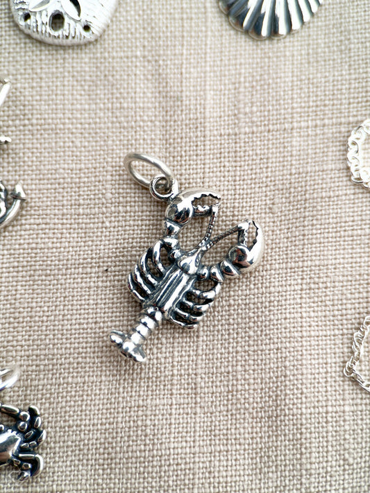 Lobster Charm Pendant in Solid Sterling Silver