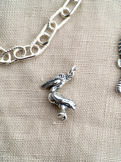 Sterling Silver Pelican Charm Pendant, Bird Themed Minimalist Jewelry, Gift for Her