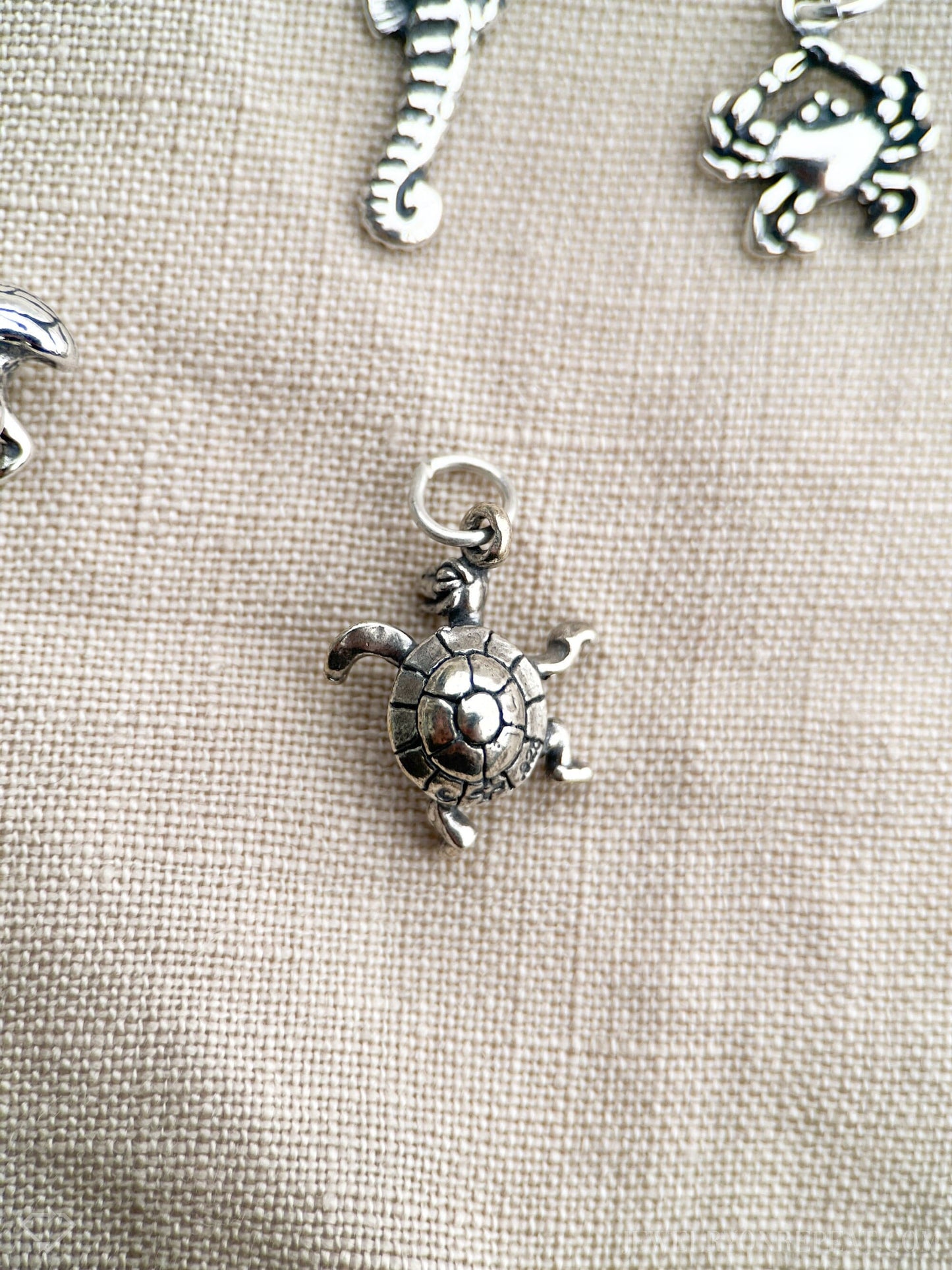 Dancing Sea Turtle Charm Pendant in Solid Sterling Silver