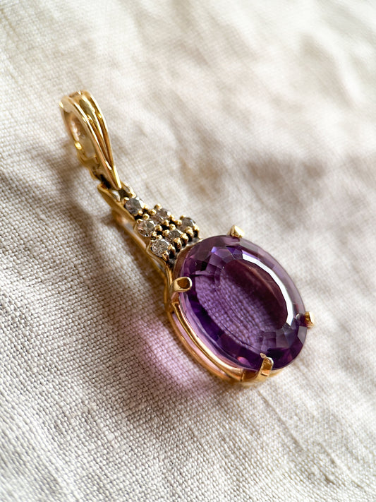 Vintage 1960s Amethyst & Diamond Pendant Enhancer, 14k Gold