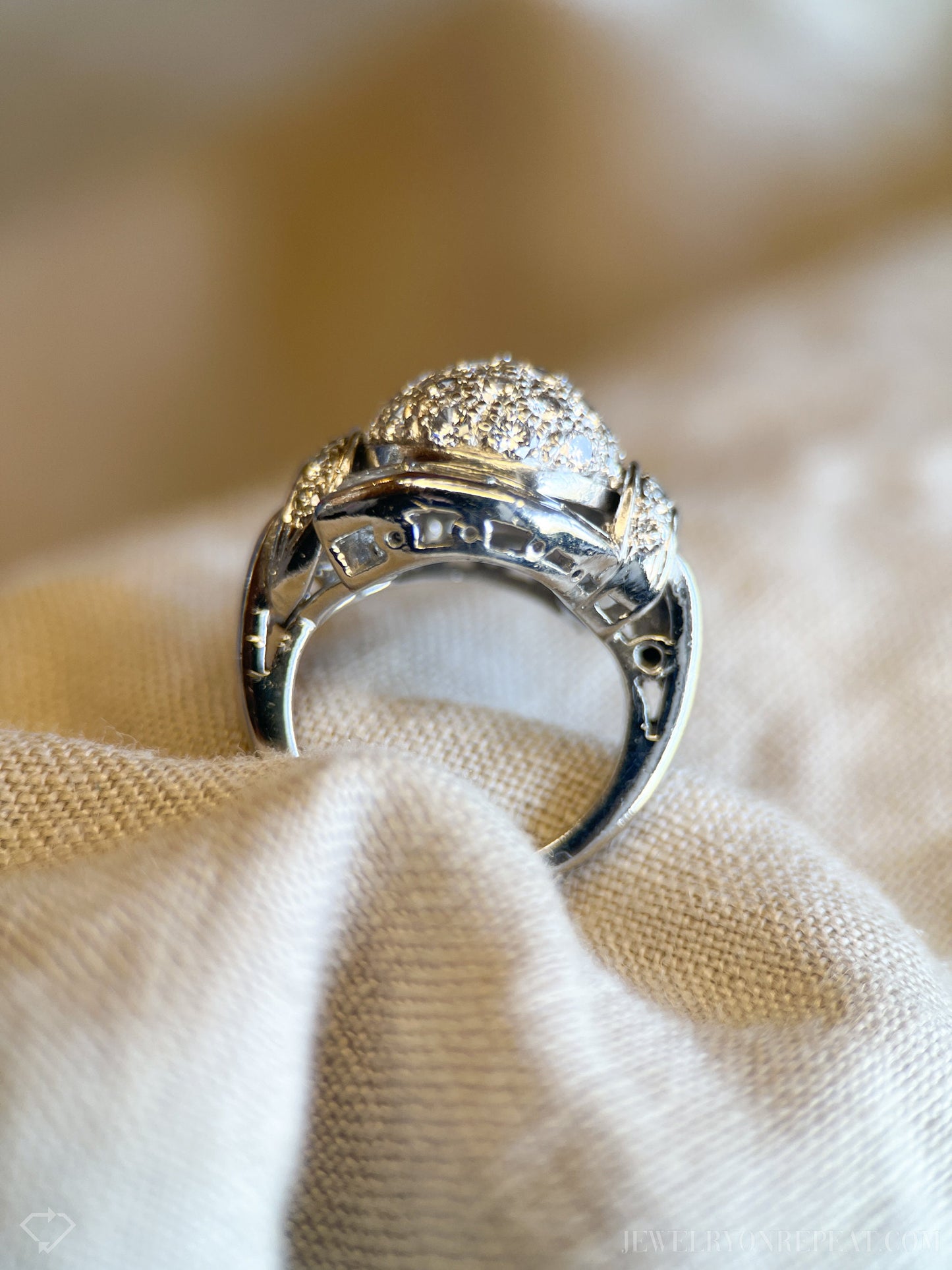 Vintage Diamond Engagement Ring, Round Cut, Platinum, 1940s Pave Dome Bridal Ring