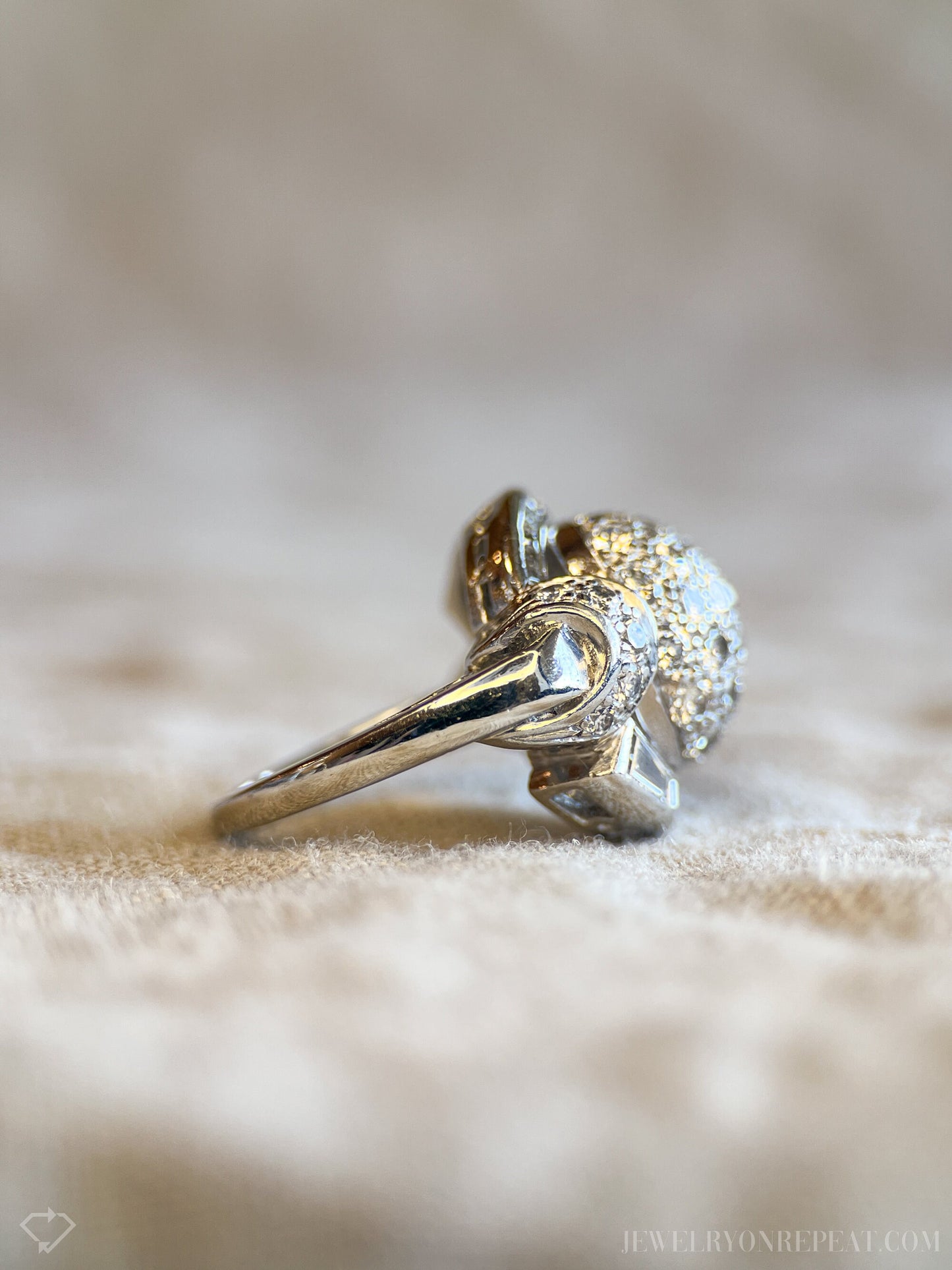 Vintage Diamond Engagement Ring, Round Cut, Platinum, 1940s Pave Dome Bridal Ring