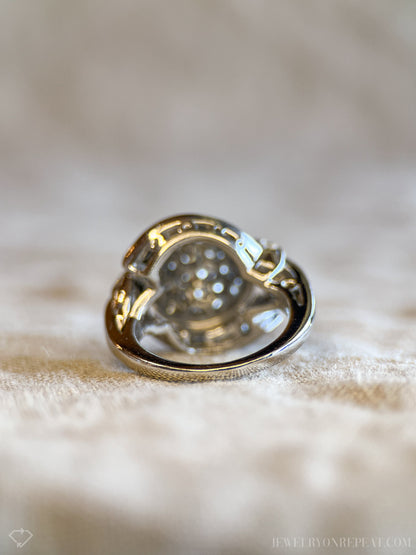Vintage Diamond Engagement Ring, Round Cut, Platinum, 1940s Pave Dome Bridal Ring