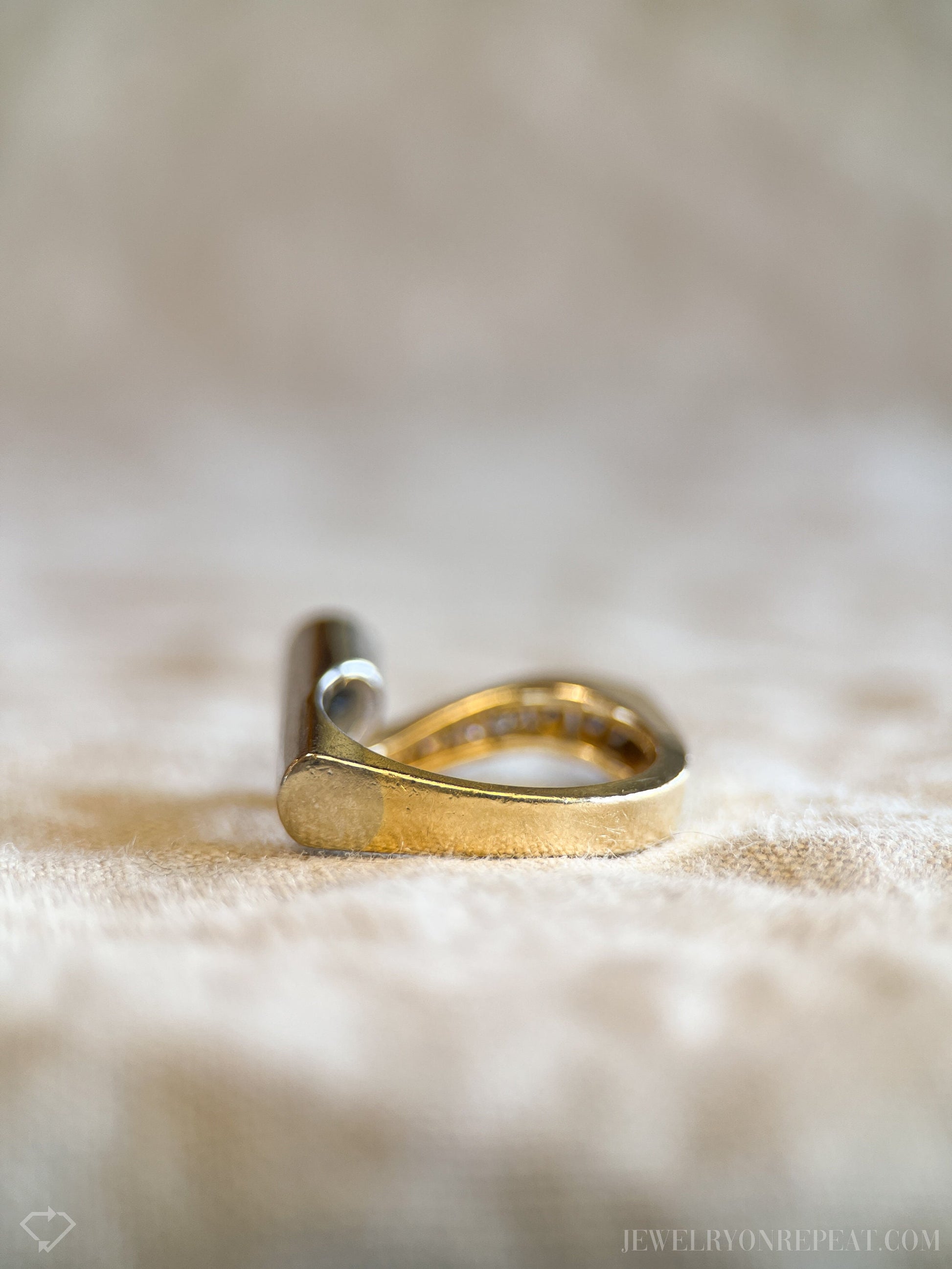 Vintage 1980s Diamond Engagement Ring, Two-Tone 14k Gold, Asymmetrical Bezel & Channel Set • One-of-a-kind Jewelry