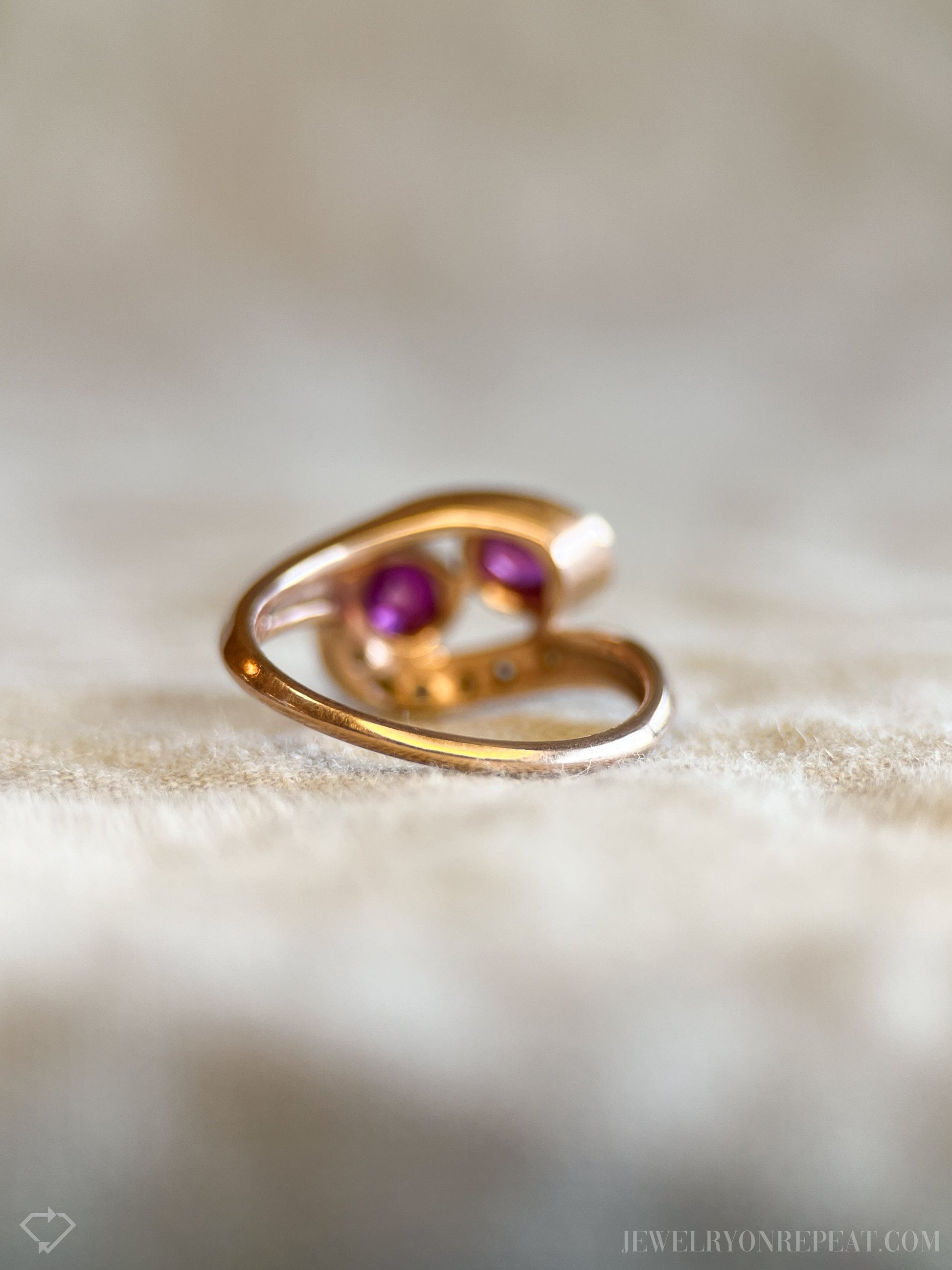 Vintage 1940s Ruby & Diamond Ring, 14k Rose Gold