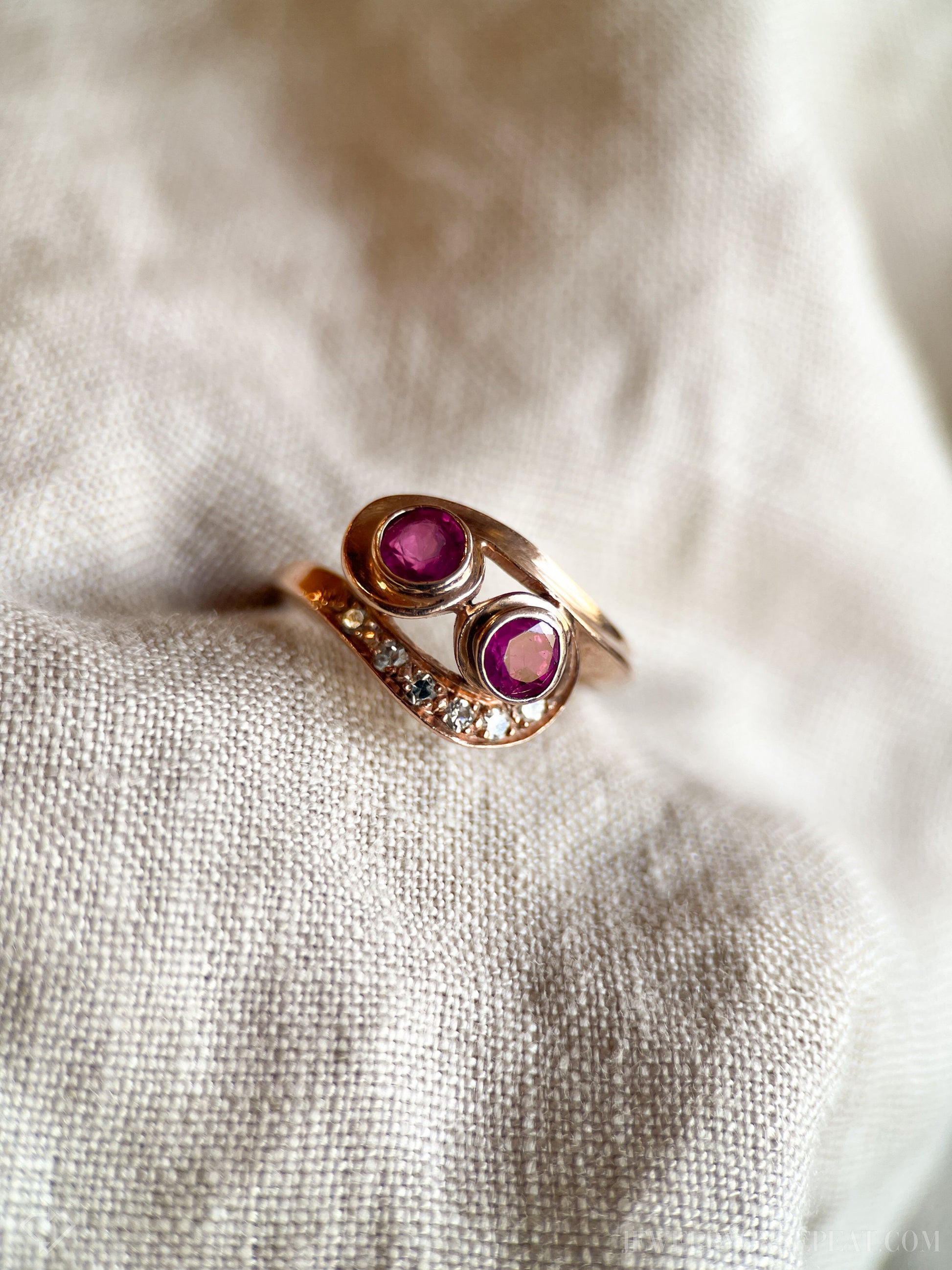 Vintage 1940s Ruby & Diamond Ring, 14k Rose Gold
