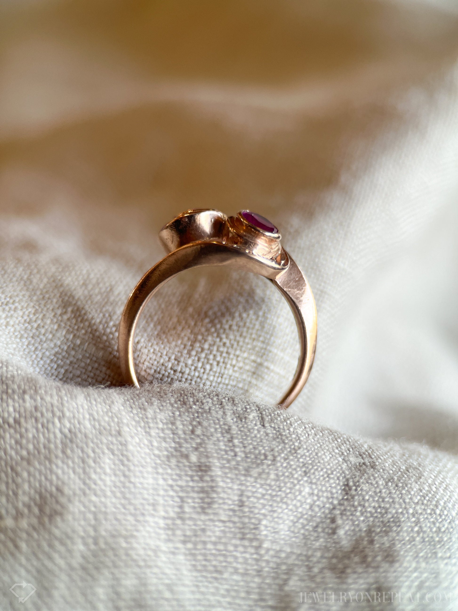 Vintage 1940s Ruby & Diamond Ring, 14k Rose Gold