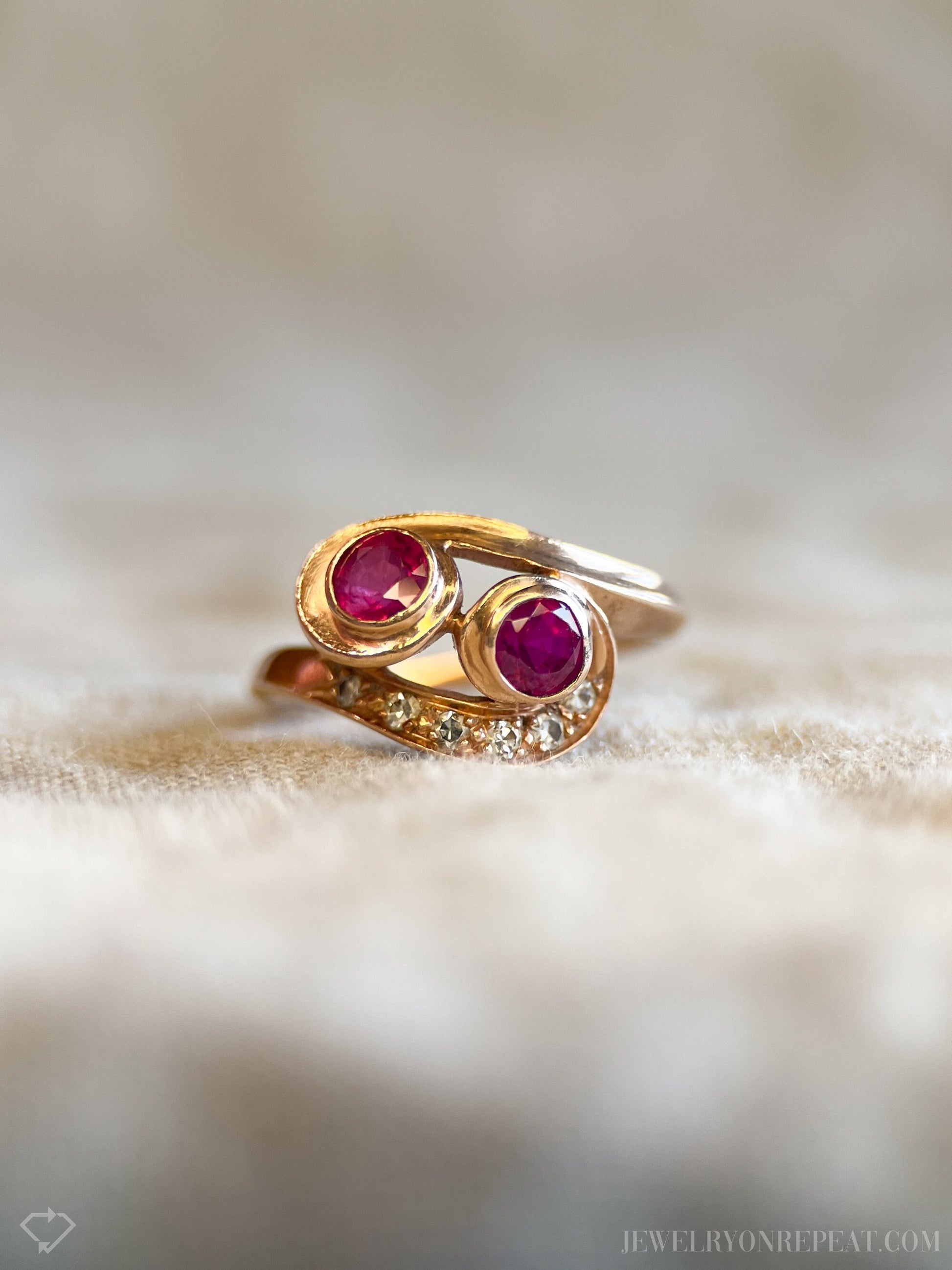 Vintage 1940s Ruby & Diamond Ring, 14k Rose Gold