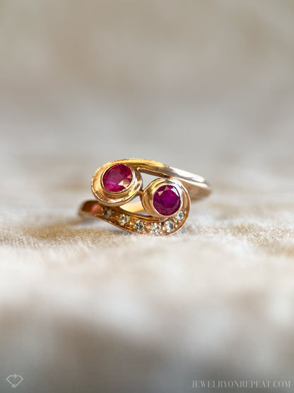 Vintage 1940s Ruby & Diamond Ring, 14k Rose Gold