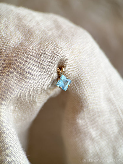Vintage Blue Topaz Pendant, 14k Gold, Minimalist Square Cut Gemstone Pendant, Layering Jewelry