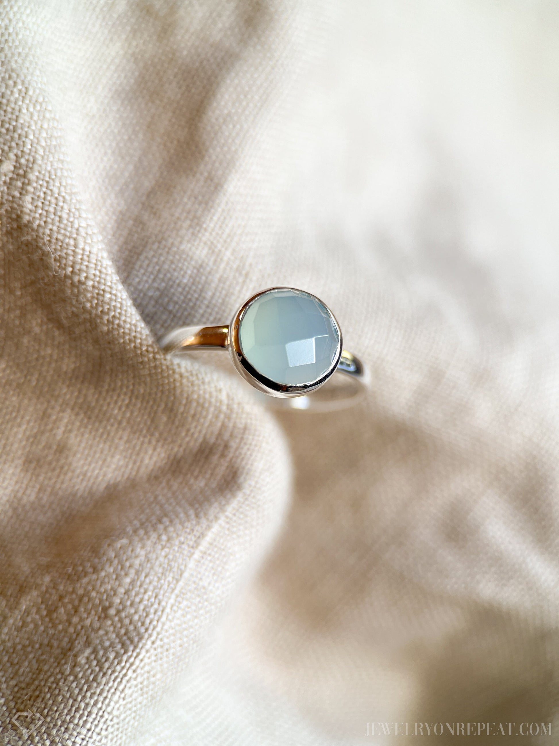 Blue Chalcedony Gemstone Ring in Sterling Silver - Timeless