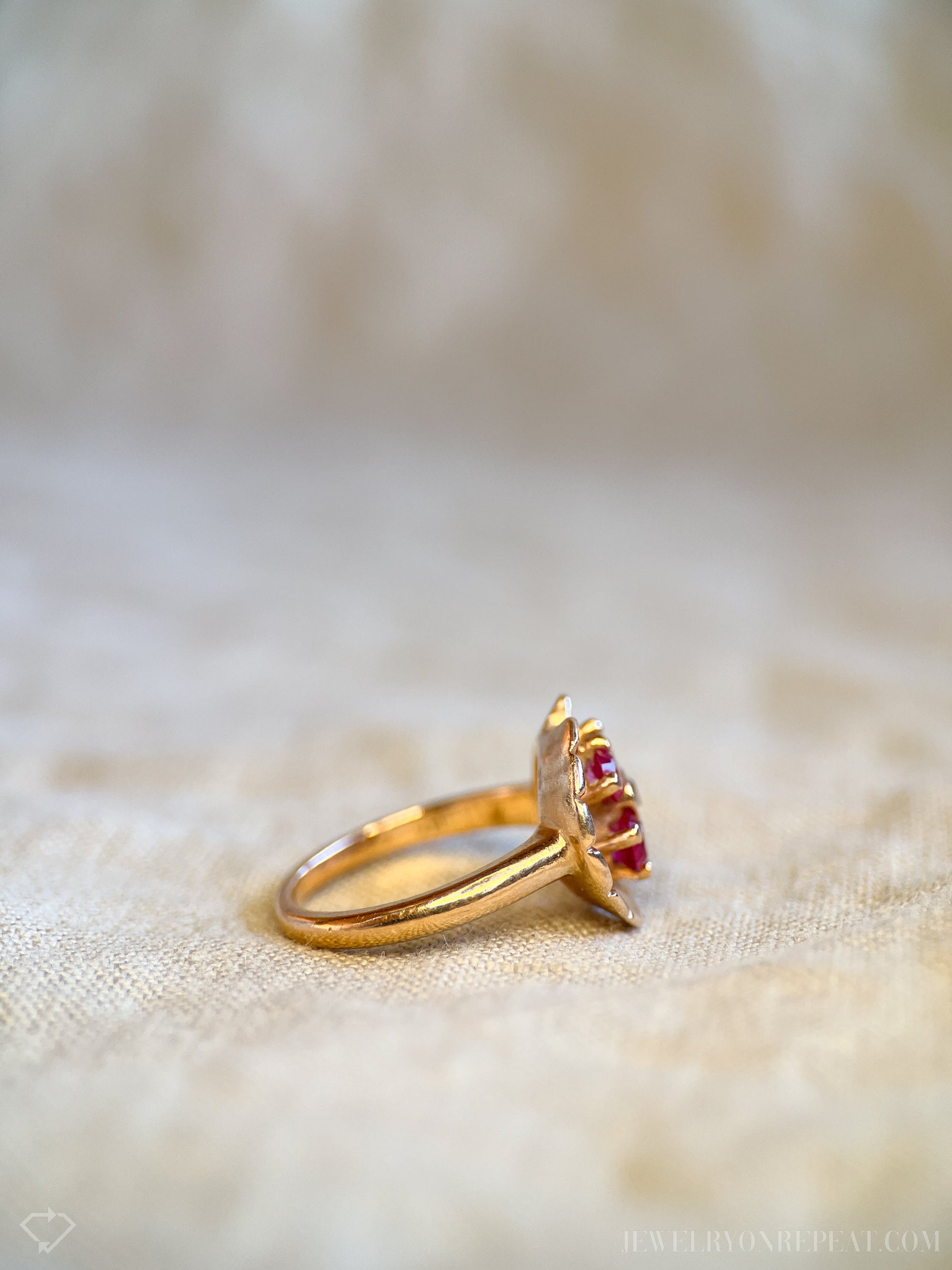 Vintage 1930s Art Deco Ruby Gemstone Ring, 14k Rose Gold