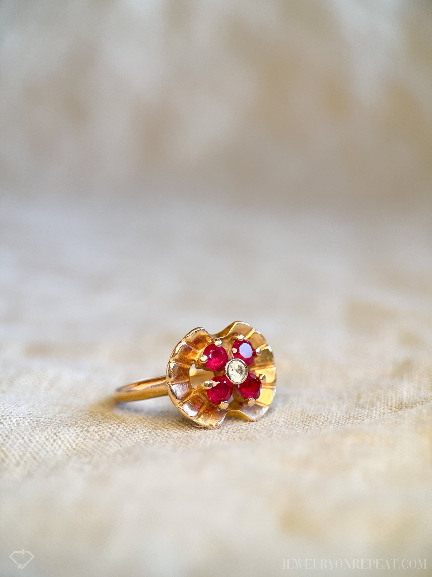 Vintage Art Deco Ruby Gemstone Ring in 14k Rose Gold