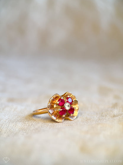Vintage 1930s Art Deco Ruby Gemstone Ring, 14k Rose Gold