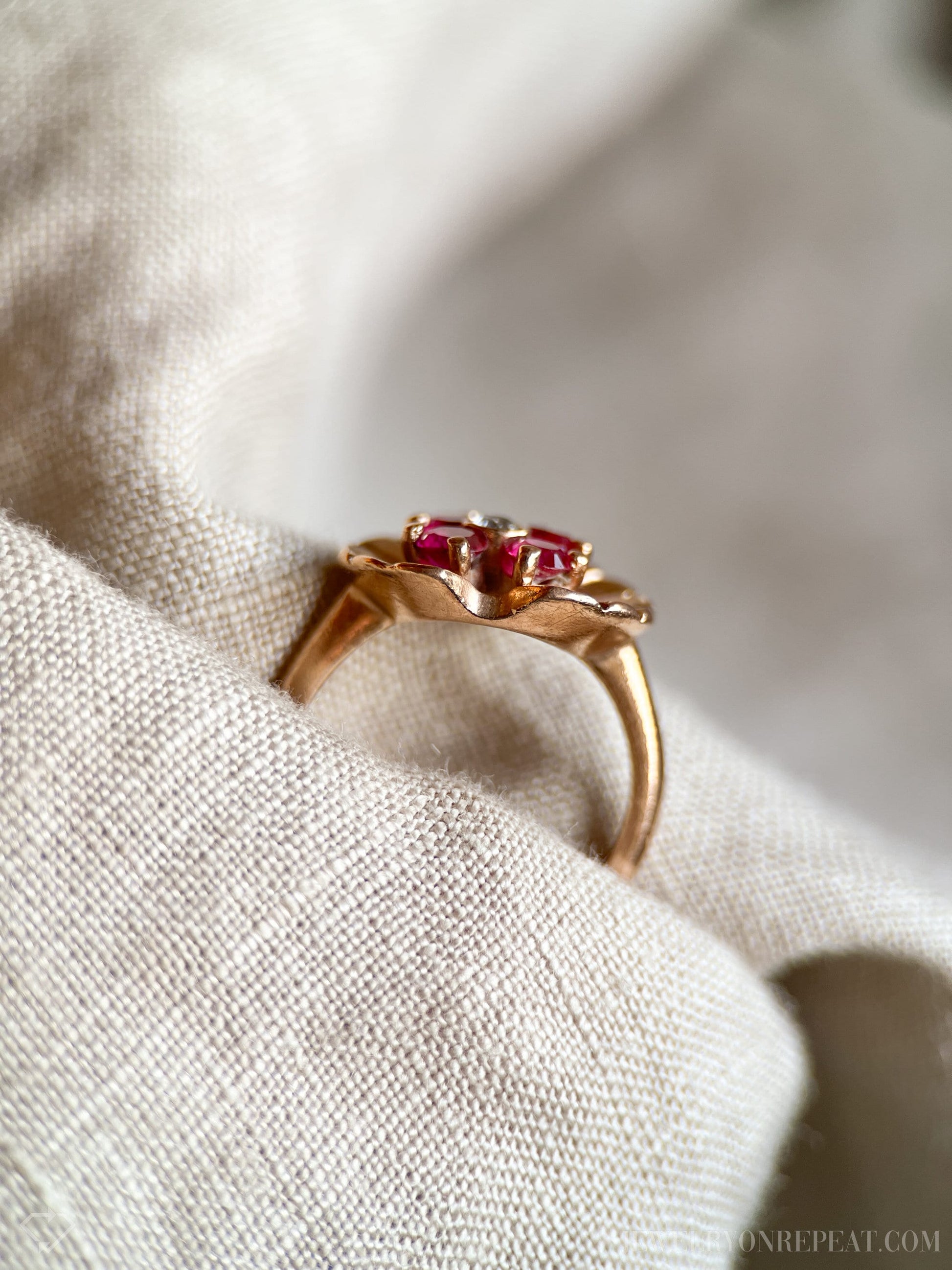 Vintage Art Deco Ruby Gemstone Ring in 14k Rose Gold