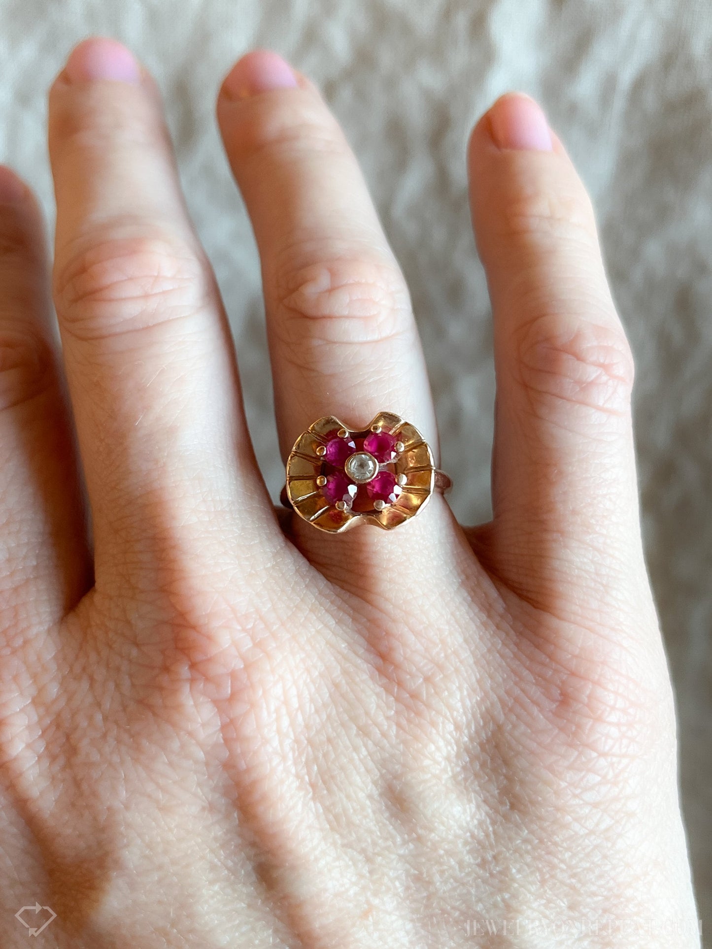 Vintage Art Deco Ruby Gemstone Ring in 14k Rose Gold