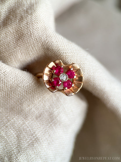 Vintage 1930s Art Deco Ruby Gemstone Ring, 14k Rose Gold