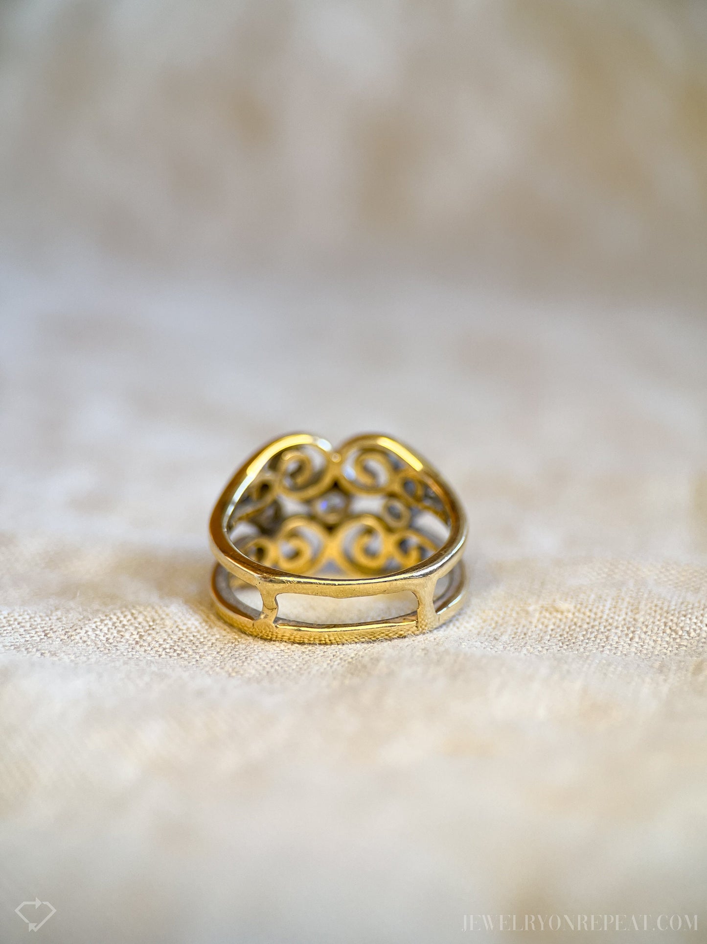 Vintage Diamond Filigree Engagement Ring in 14k Gold