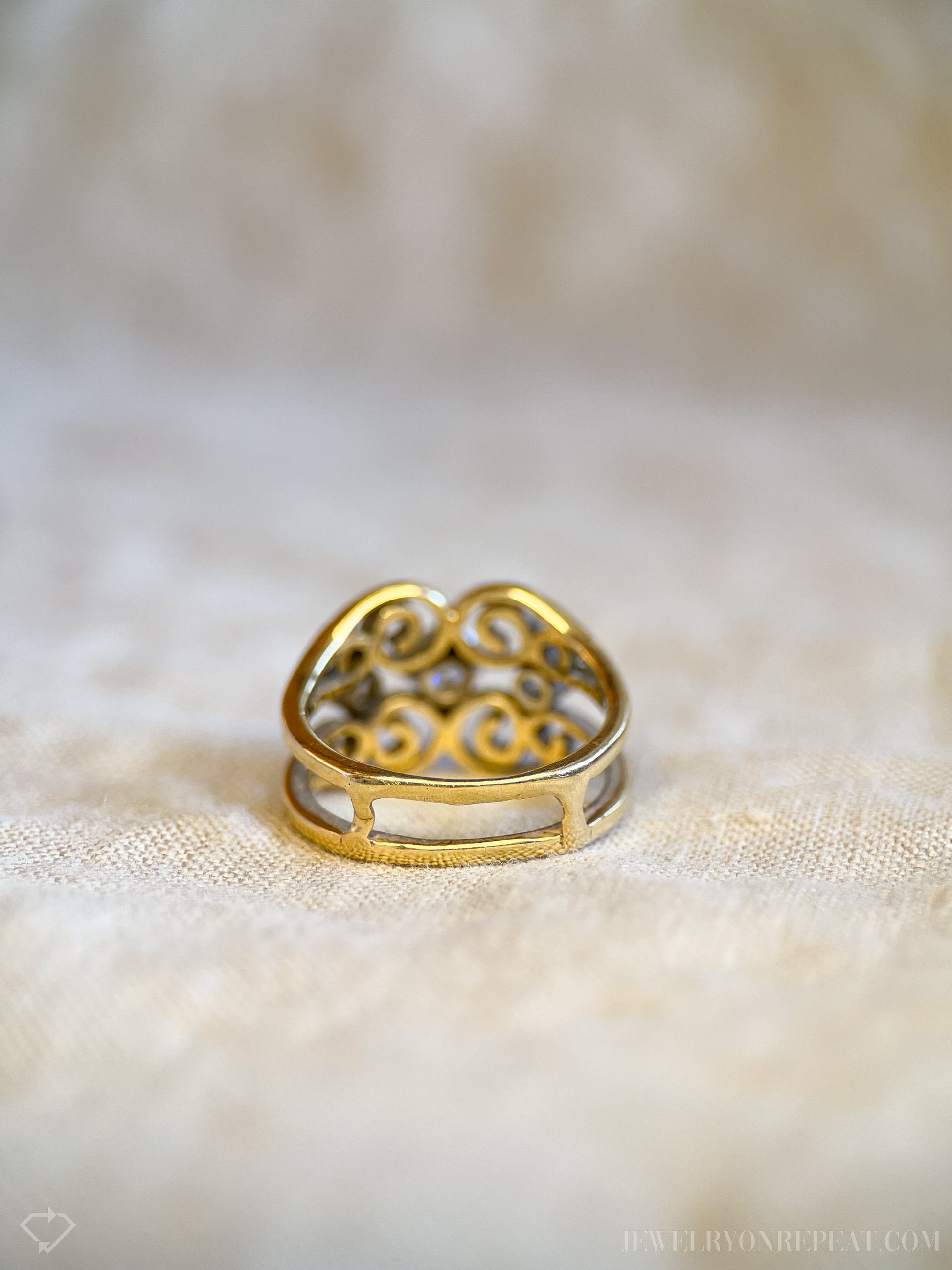 Vintage Diamond Filigree Engagement Ring in 14k Gold