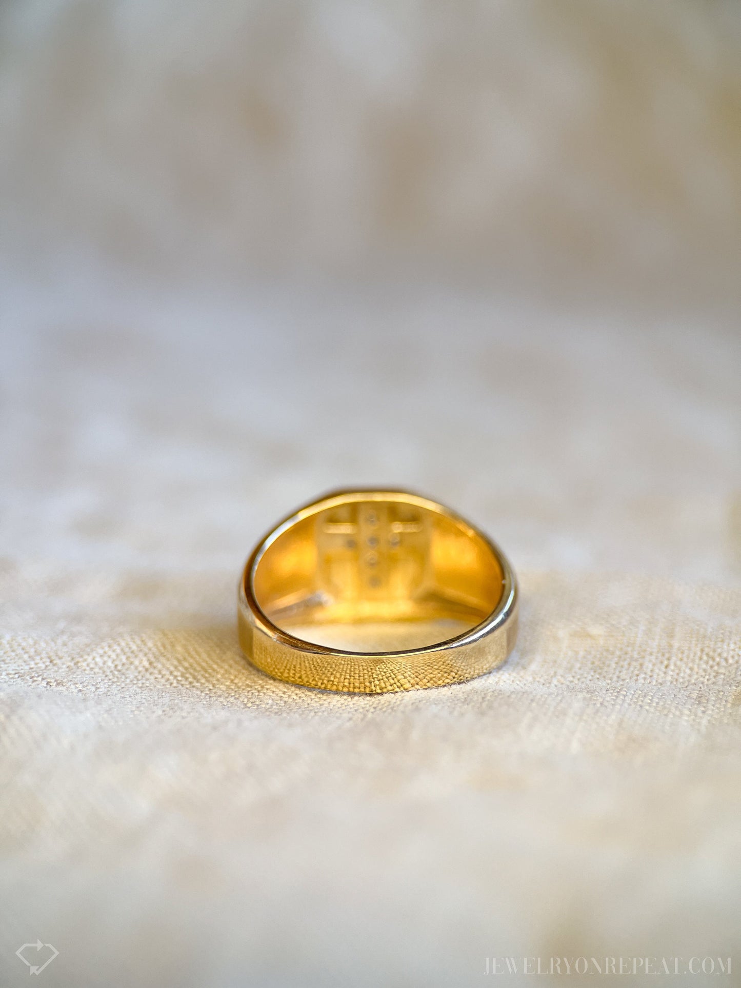 Vintage 1980s Diamond Cross Signet Ring in 14k Gold
