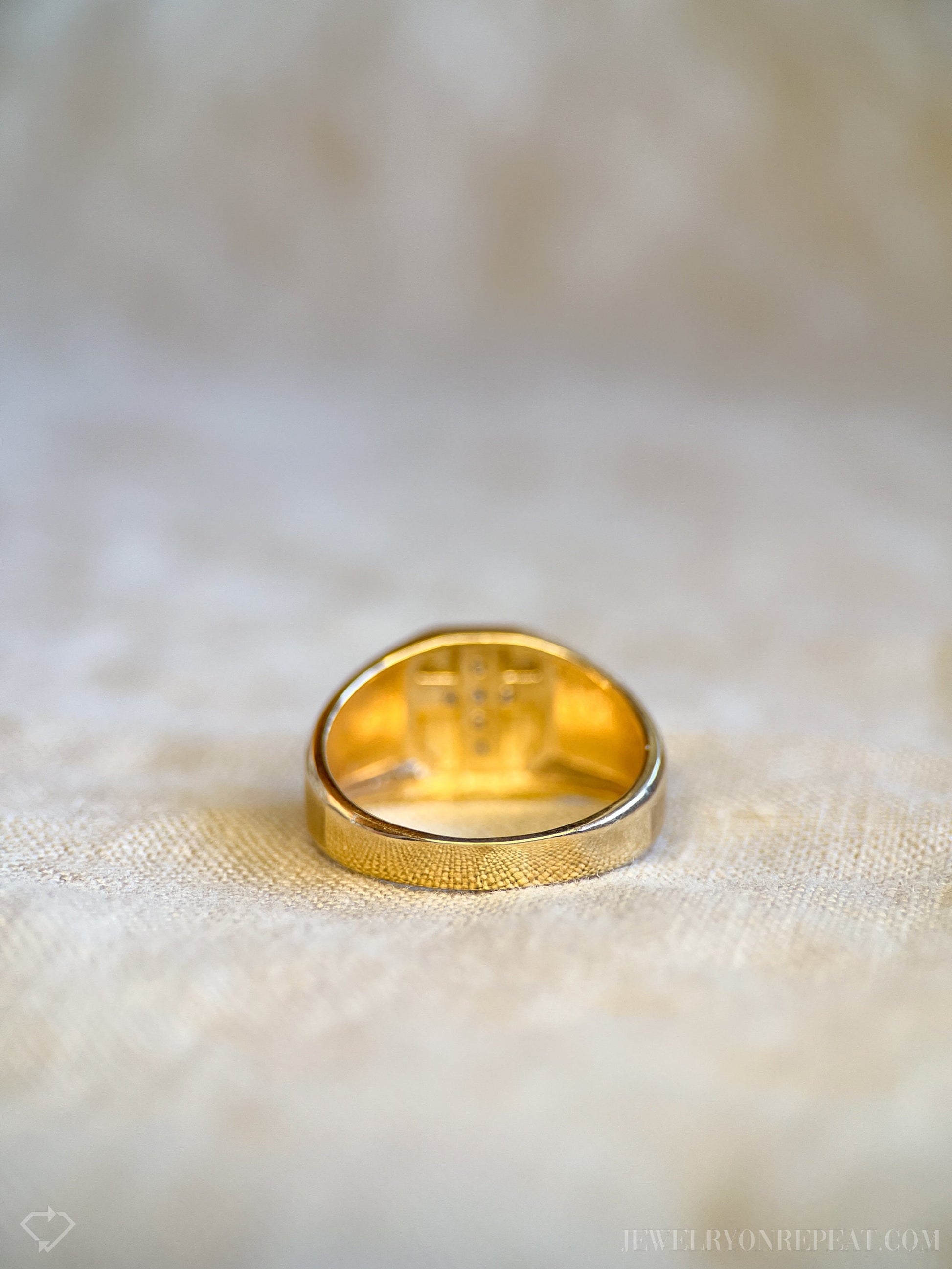 Vintage 1980s Diamond Cross Signet Ring in 14k Gold
