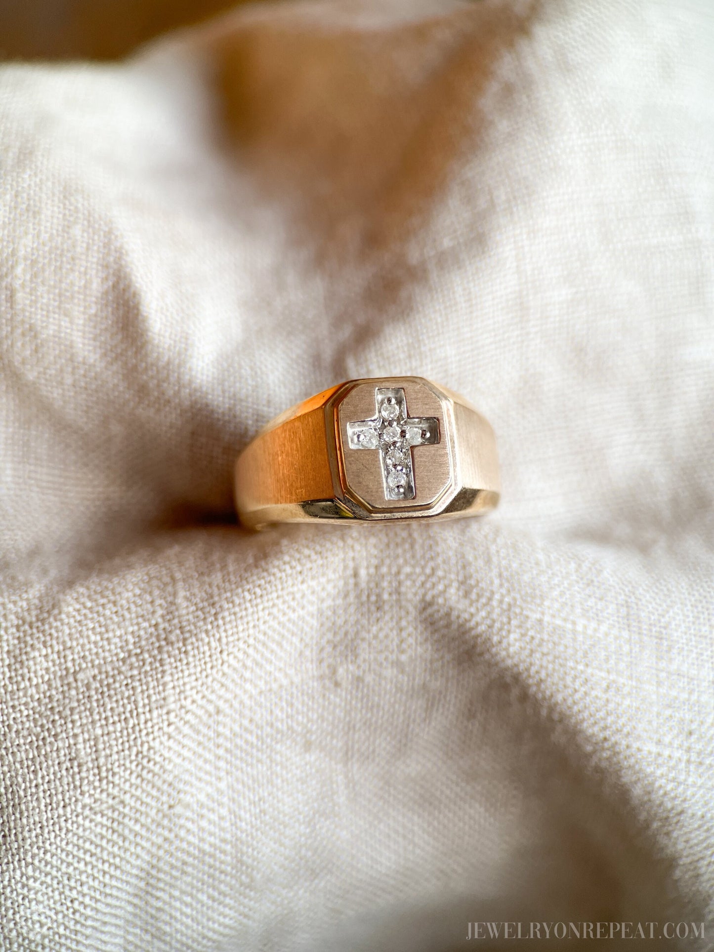 Vintage Diamond Cross Signet Ring in 14k Gold