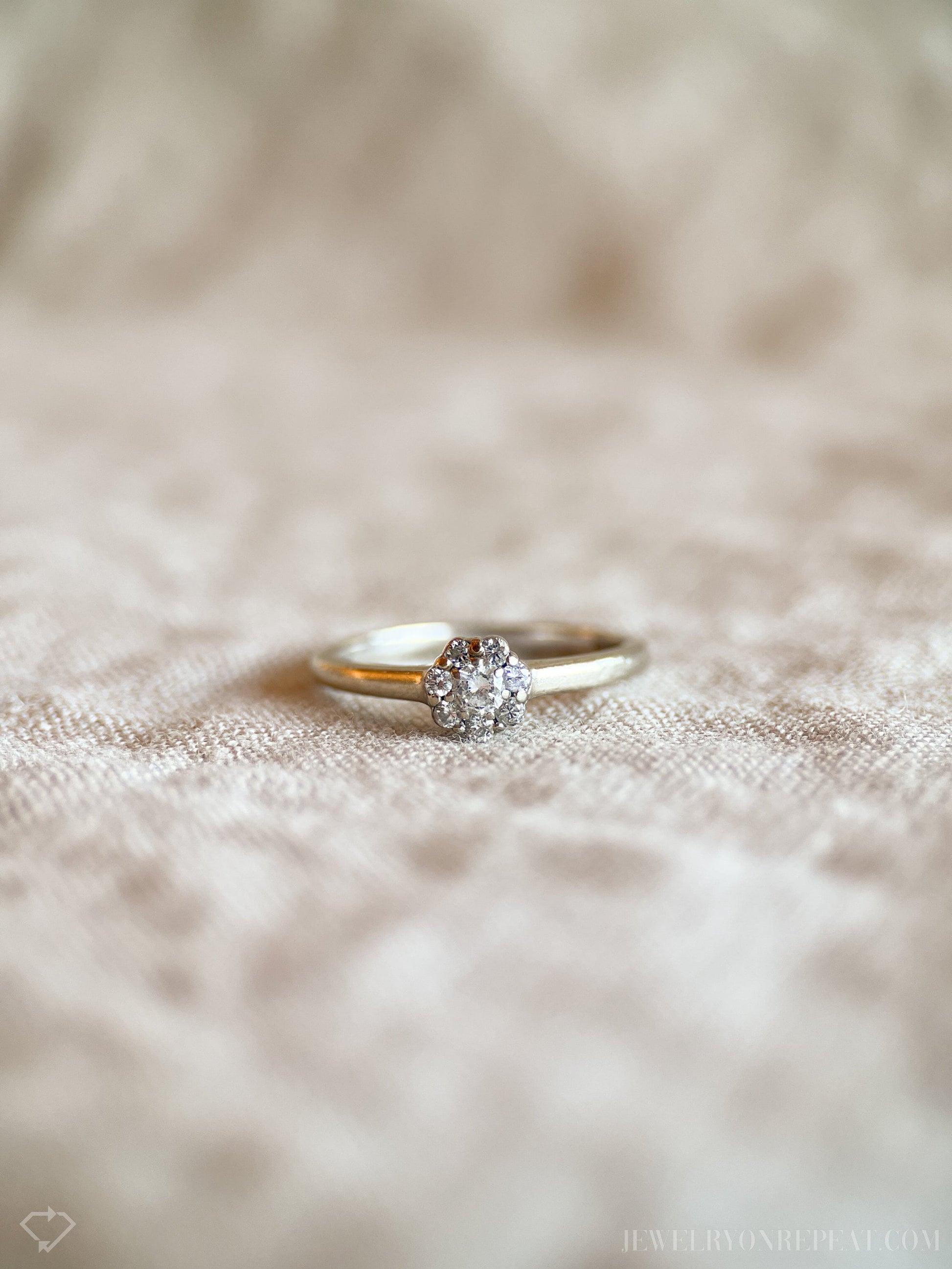 Vintage Diamond Halo Engagement Ring in 14k White Gold