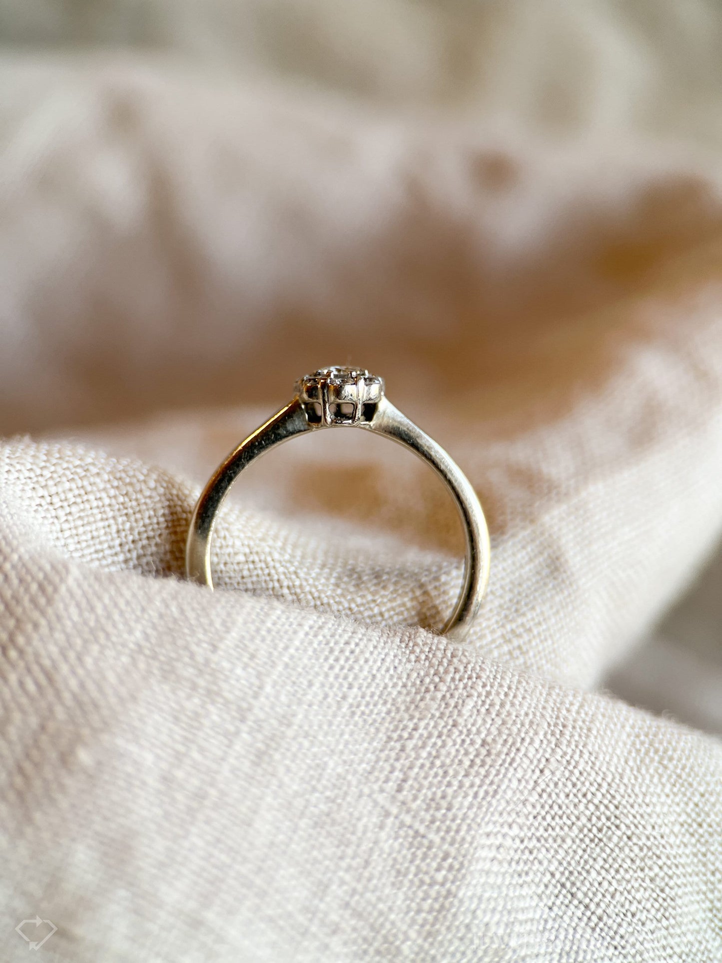 Vintage Diamond Halo Engagement Ring in 14k White Gold