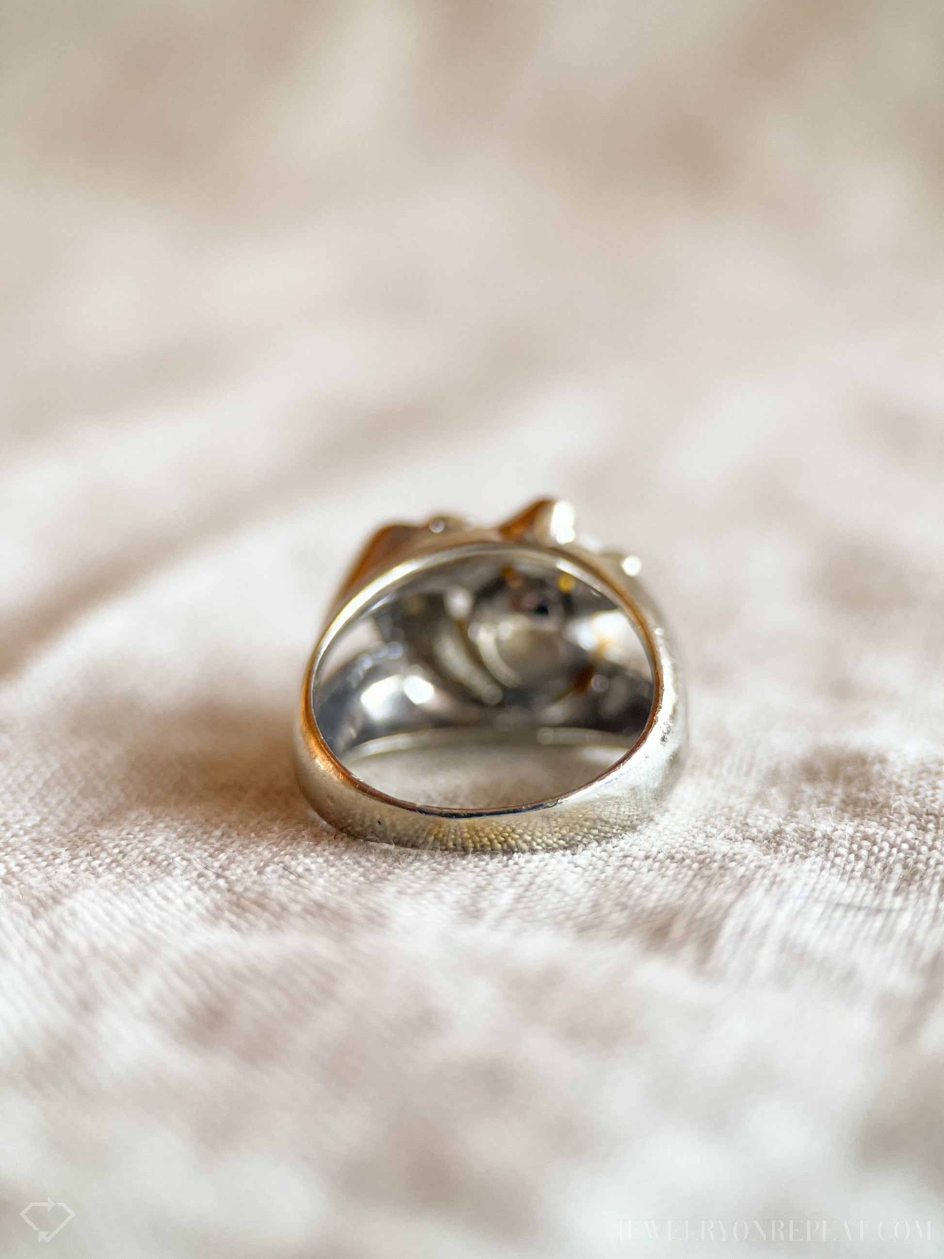 Vintage Pearl and Diamond Engagement Ring, 14k White Gold, 1950s Art Nouveau Bridal Ring