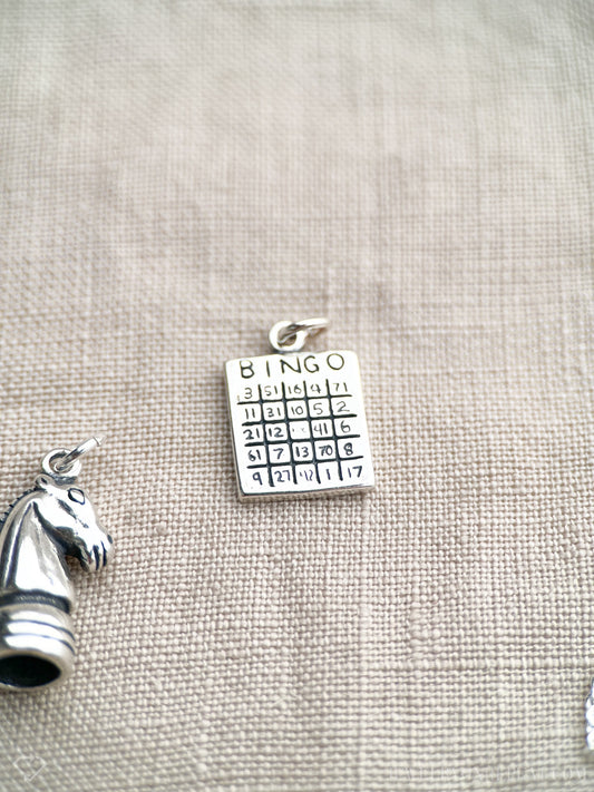 BINGO Card Charm Pendant in Solid Sterling Silver