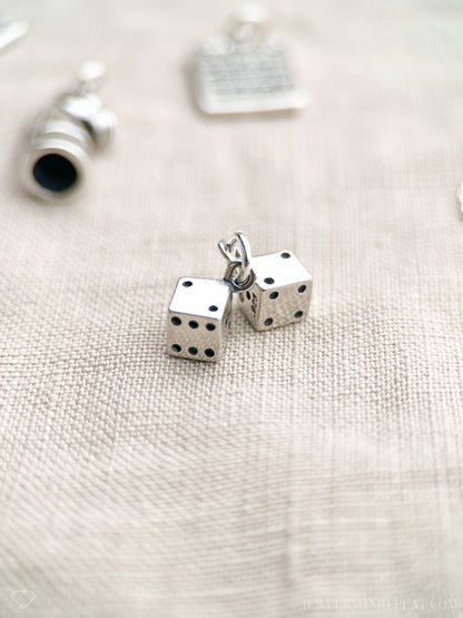 Sterling Silver Dice Charm Pendant, Game Themed Minimalist Jewelry, Gift for Her