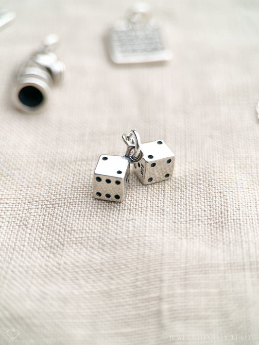 Sterling Silver Dice Charm Pendant, Game Themed Minimalist Jewelry, Gift for Her