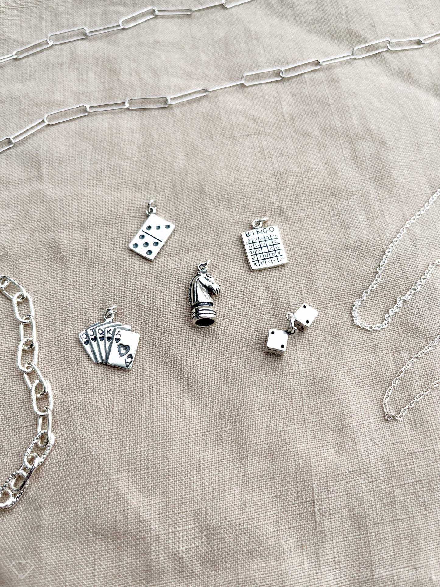 Sterling Silver Domino Charm Pendant, Game Themed Minimalist Jewelry, Gift for Her