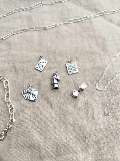Sterling Silver Playing Cards Charm Pendant, Poker Themed Minimalist Jewelry, Gift for Her