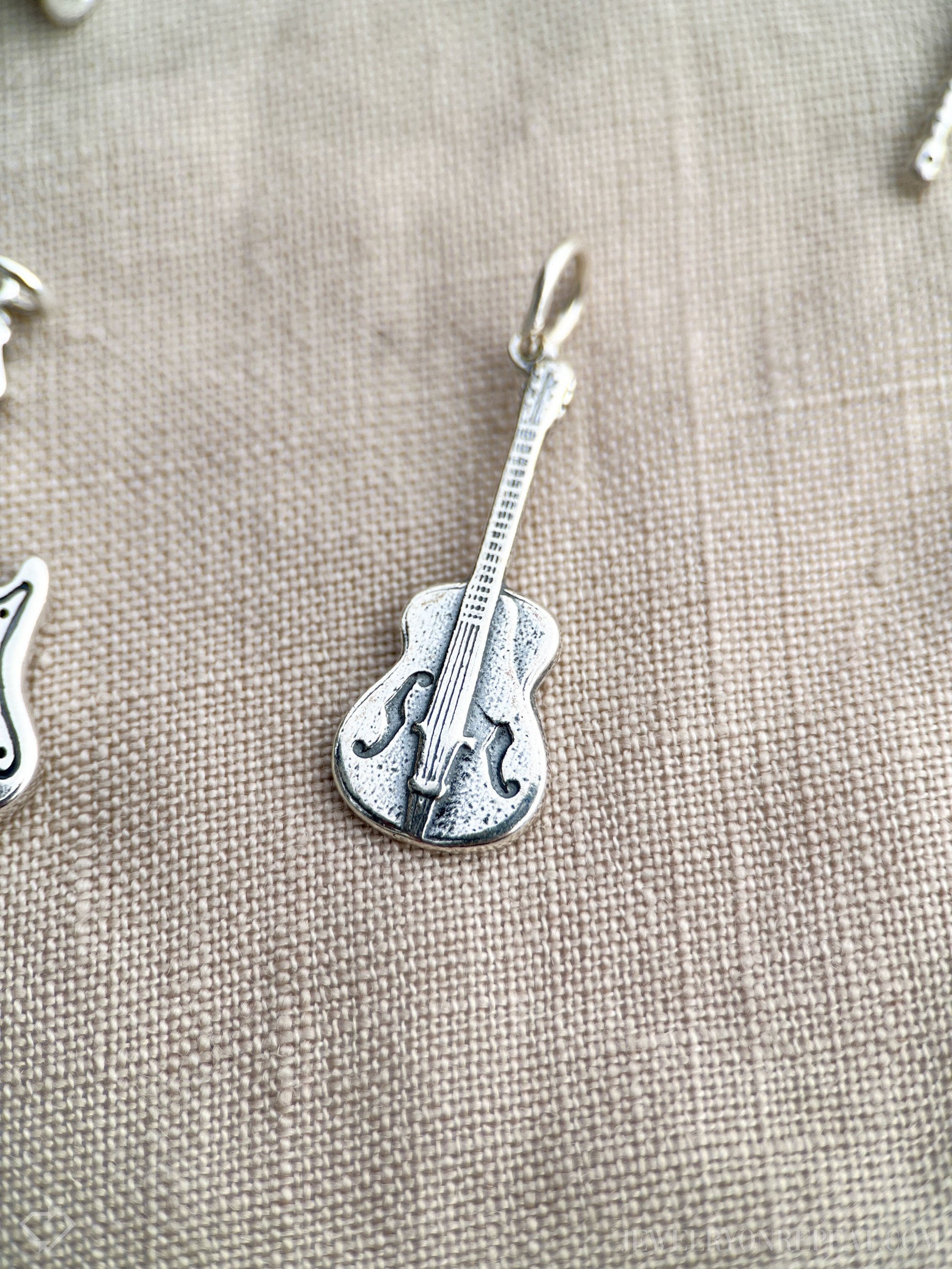 Acoustic Guitar Charm Pendant in Solid Sterling Silver