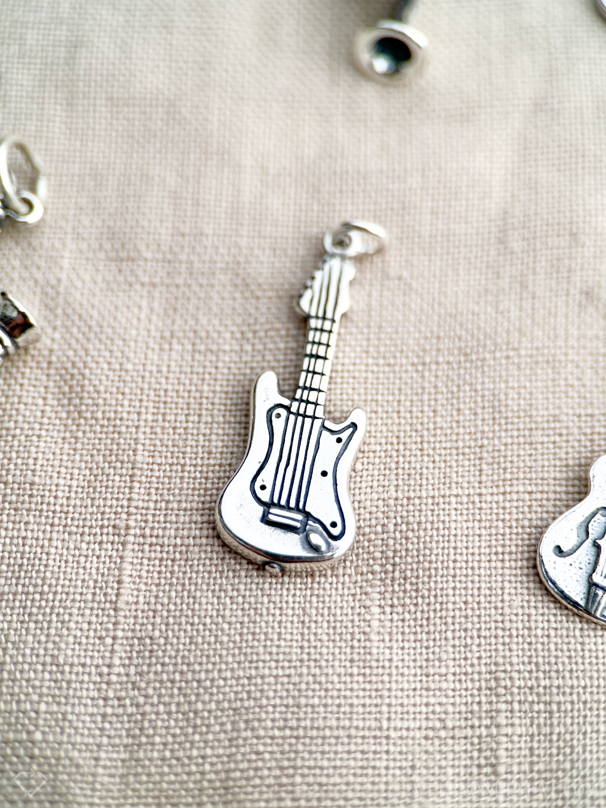 Sterling Silver Electric Guitar Charm Pendant, Music Themed Minimalist Jewelry, Gift for Her