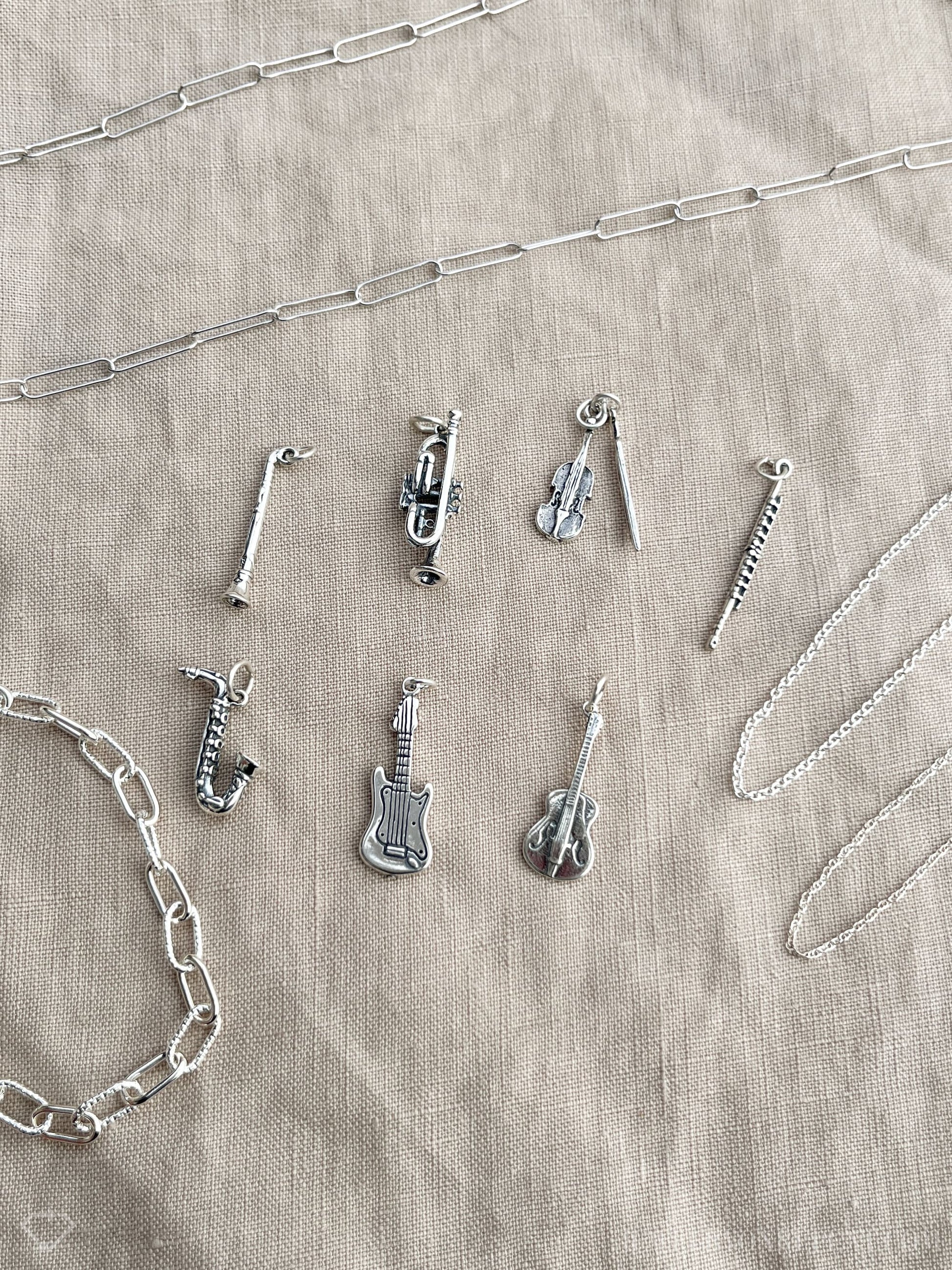 Sterling Silver Saxophone Charm Pendant, Music Themed Minimalist Jewelry, Gift for Her