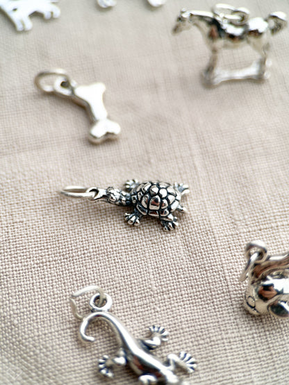 Sterling Silver Tortoise Charm Pendant, Pet Reptile Themed Minimalist Jewelry, Gift for Her