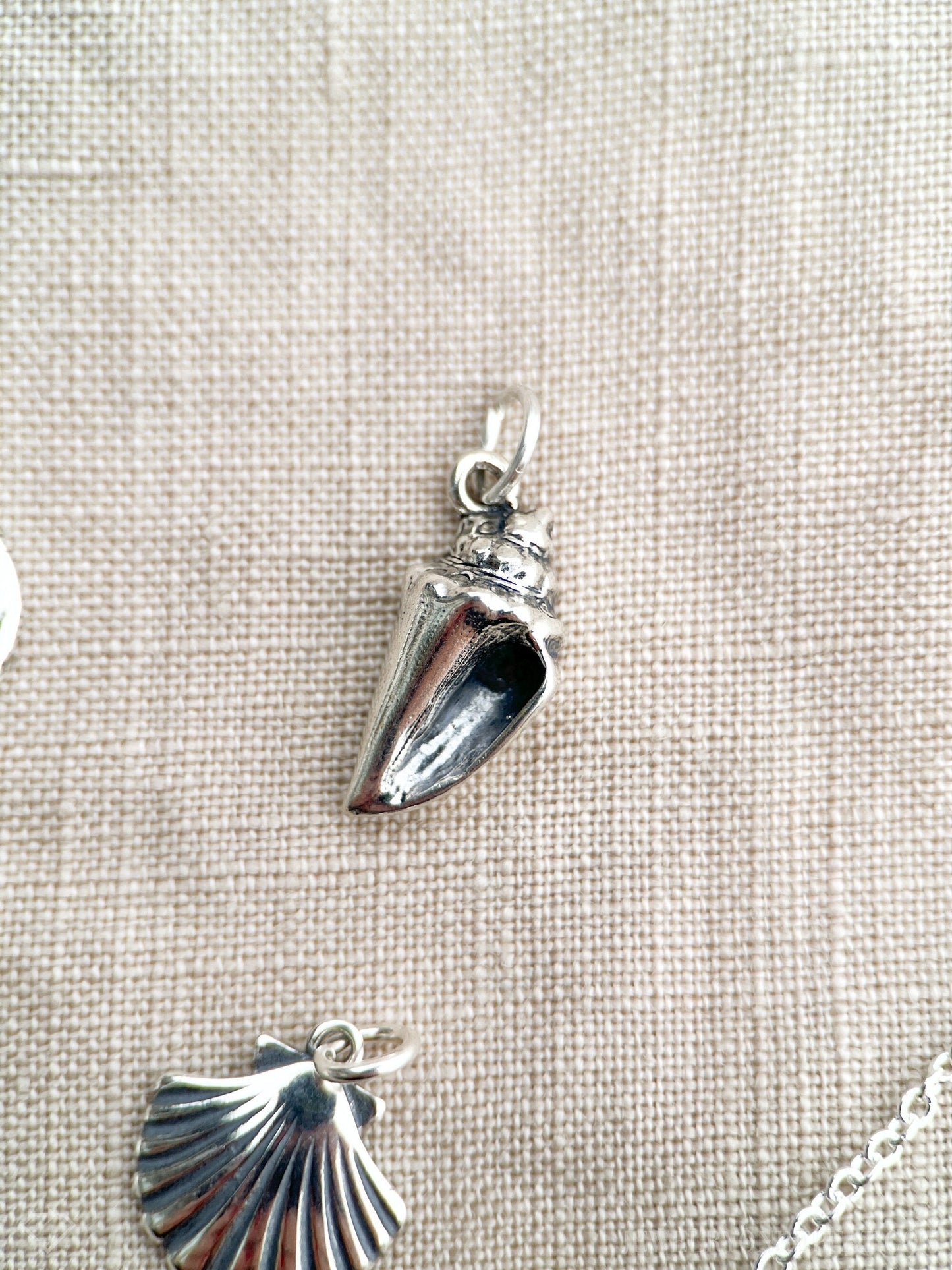 Conch Seashell Charm Pendant in Solid Sterling Silver