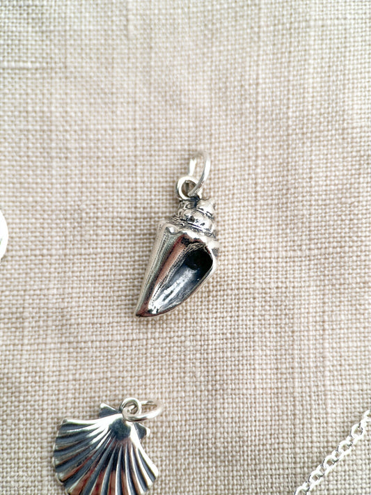 Conch Seashell Charm Pendant in Solid Sterling Silver