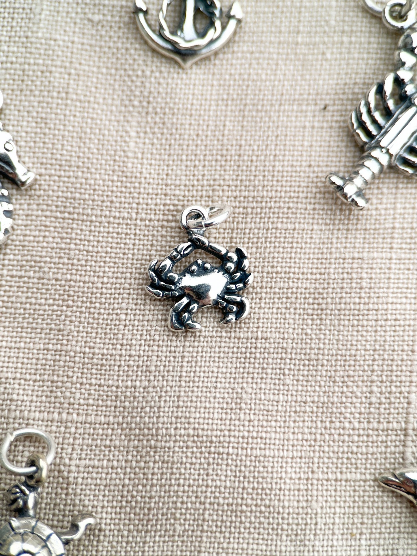 Sterling Silver Crab Charm Pendant, Beach Themed Minimalist Jewelry, Gift for Her